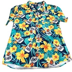 Miller Lite Beer Tropical Flowers Can Hawaiian Men’s Shirt Size Large